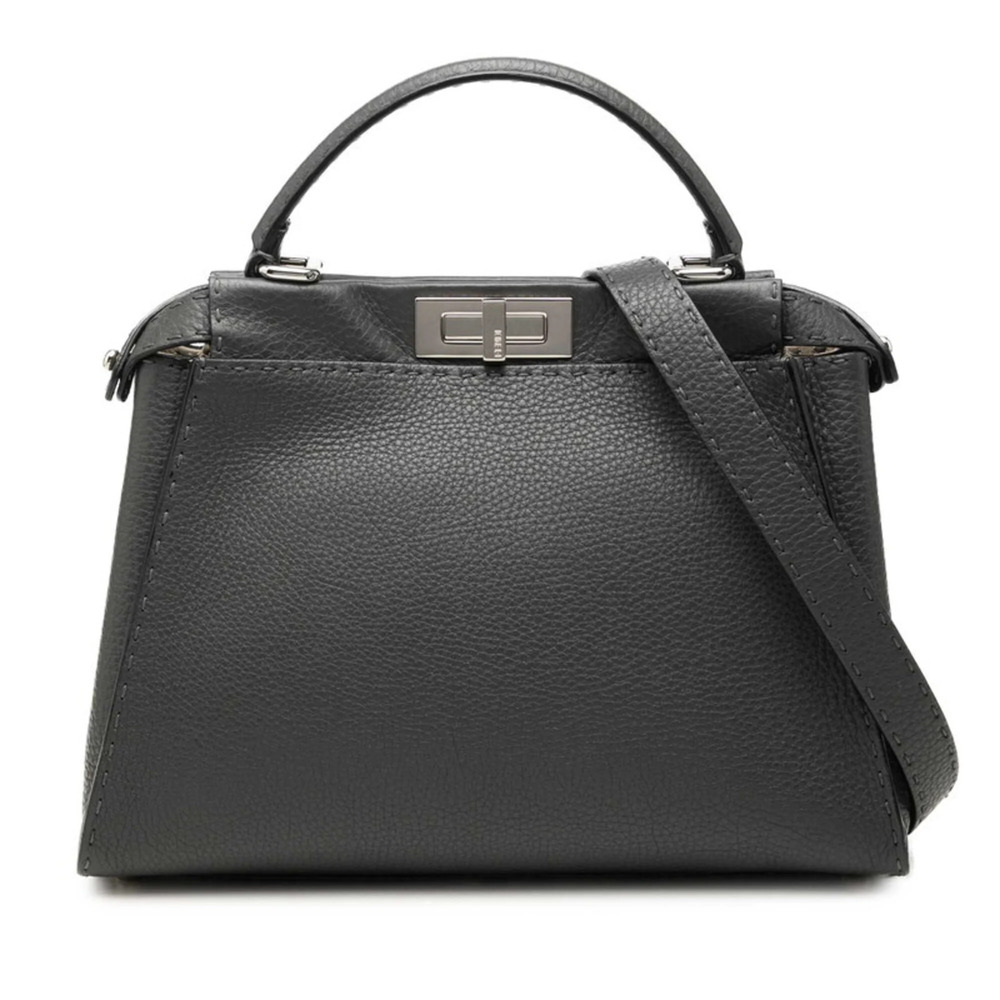 Fendi Selleria Peekaboo Medium Handbag Shoulder Bag 2WAY 8NB290 Gray Leather ...